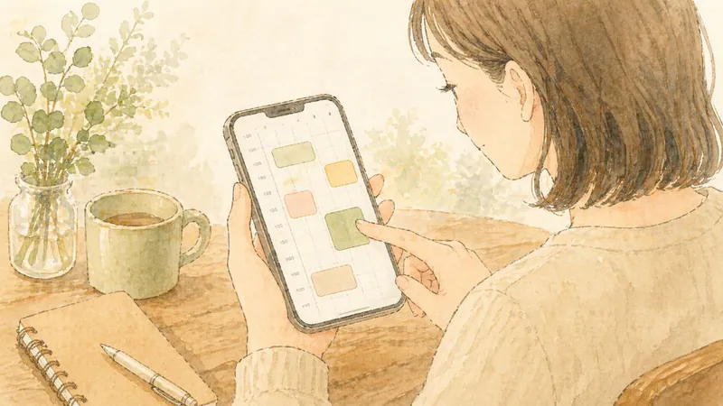 スマートフォンで番組表を見る人のイラスト