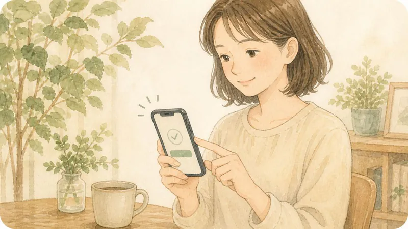 スマートフォンで参加を確定する人のイラスト